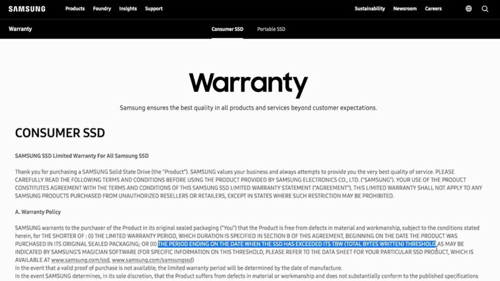 Samsung SSD warranty